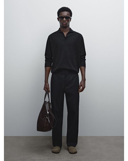 Pull Polo En Maille De Coton Mélangé MASSIMO DUTTI pour homme en coloris Black