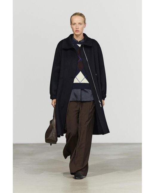 MASSIMO DUTTI Blue Long Wool Blend Parka With High Neck
