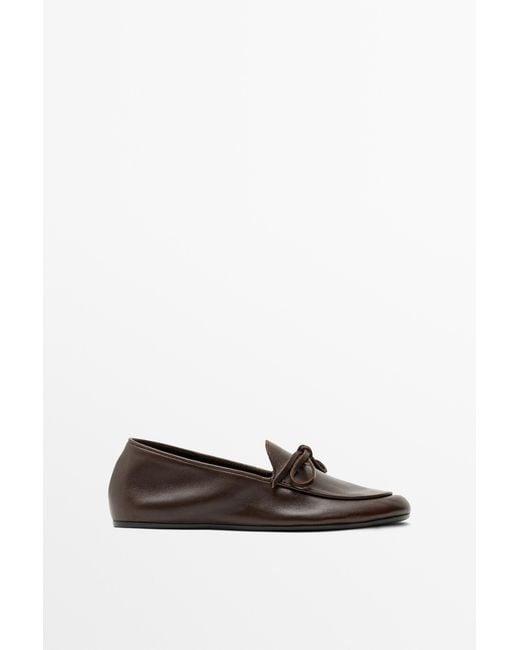 MASSIMO DUTTI White Leather Bow Loafer