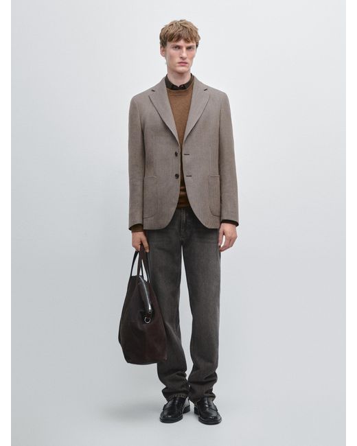 MASSIMO DUTTI Gray Wool Blend Houndstooth Blazer for men