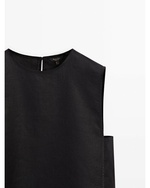 MASSIMO DUTTI Black 100% Linen Top With Side Detail