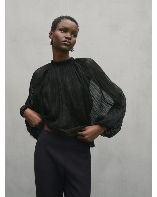 MASSIMO DUTTI Black Cropped Flared Trousers