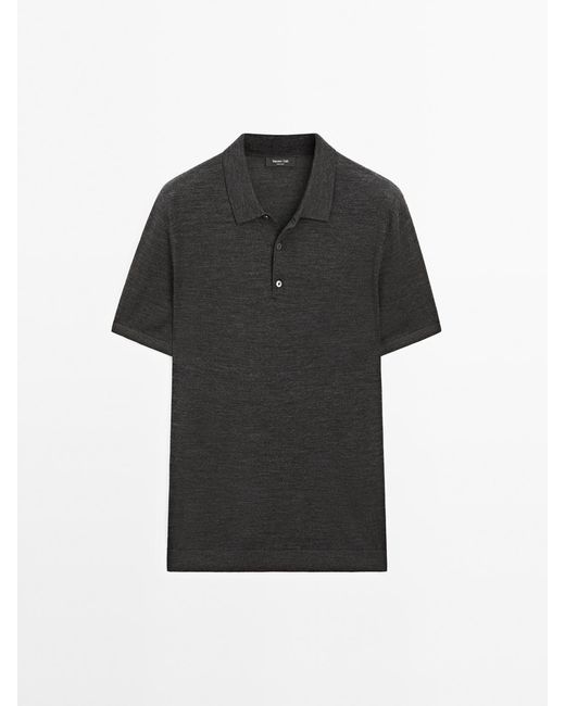 MASSIMO DUTTI Tricot Polo Van Wolmix Met Korte Mouw in het Black voor heren