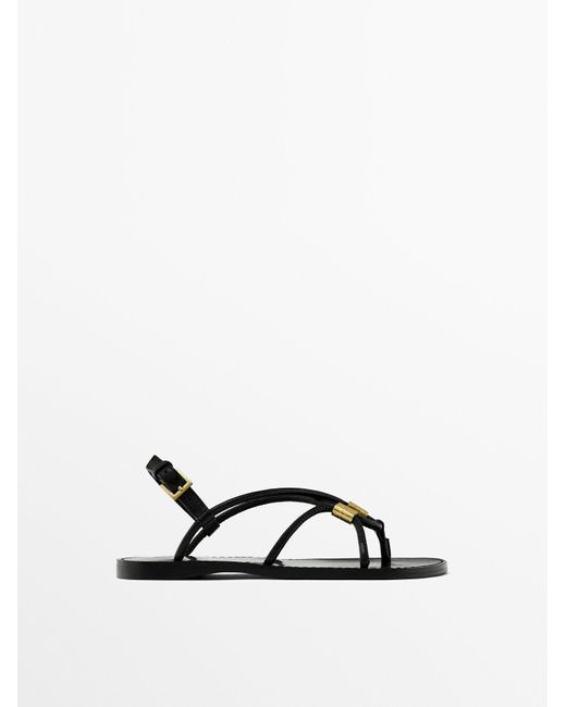 MASSIMO DUTTI White Strappy Sandals With Metal Detail