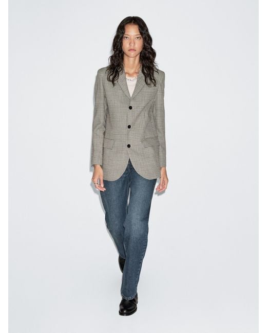 MASSIMO DUTTI Natural Wool Houndstooth Check Blazer