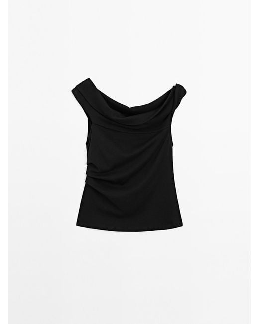 MASSIMO DUTTI Gedrapeerde Strapless Top in het Black