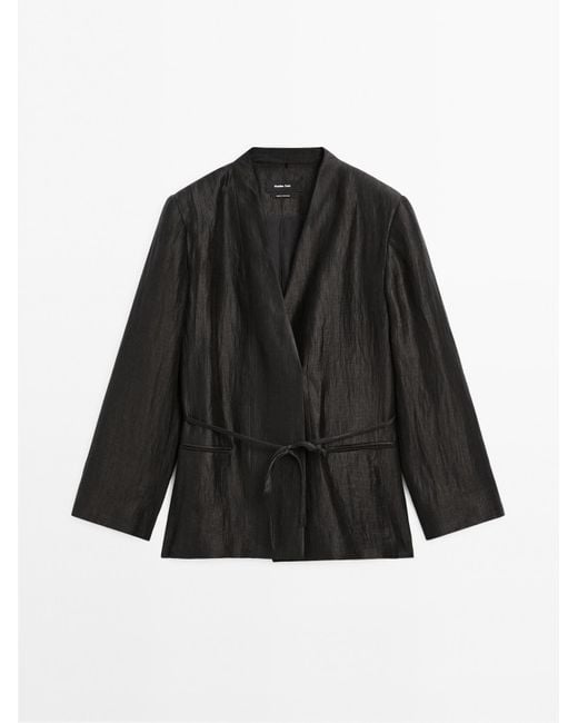 MASSIMO DUTTI Kimono Van Linnenmix Met Strik in het Black
