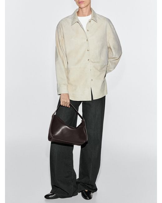 MASSIMO DUTTI White Small Nappa Leather Shoulder Bag