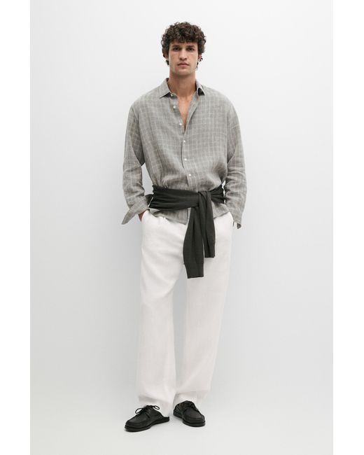 MASSIMO DUTTI Gray 100% Linen Check Shirt for men