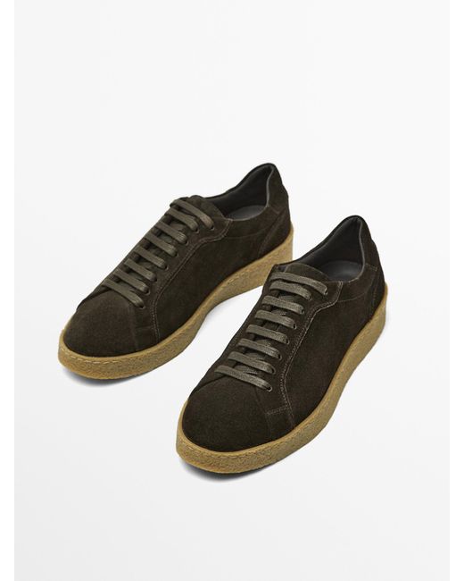 MASSIMO DUTTI Green Split Suede Trainers With Crepe Soles for men