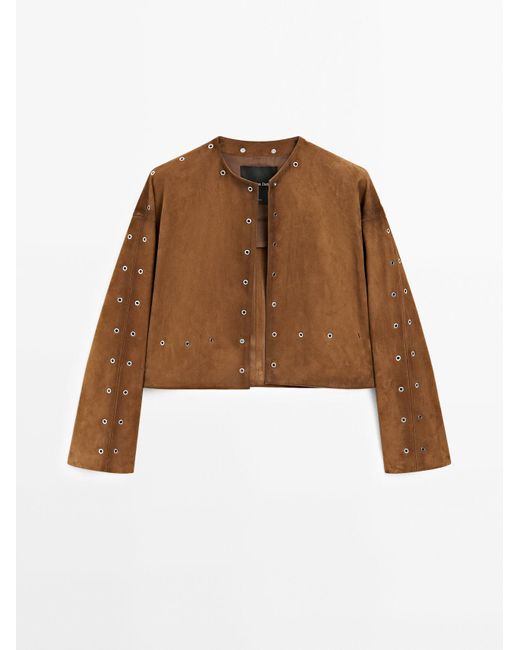 MASSIMO DUTTI Suède Leren Jack Met Eyelets in het Brown