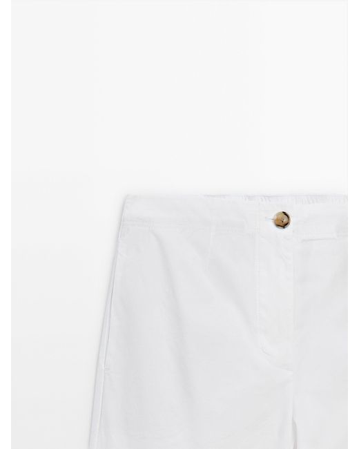 MASSIMO DUTTI White Wide-Leg Low-Rise Straight-Fit Trousers