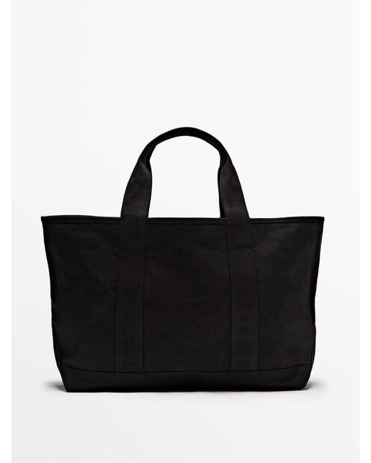 MASSIMO DUTTI Black Dyed Canvas Shopper Bag for men