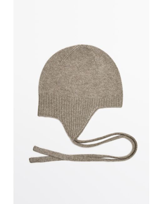 MASSIMO DUTTI Natural 100% Cashmere Tie-Detail Bonnet