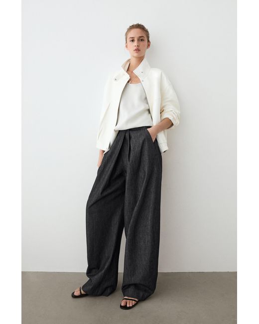 MASSIMO DUTTI White High-Waist Pants With Crossover Detail