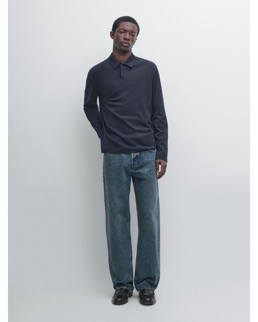 Polo Manga Larga Botón Snap MASSIMO DUTTI de hombre de color Blue