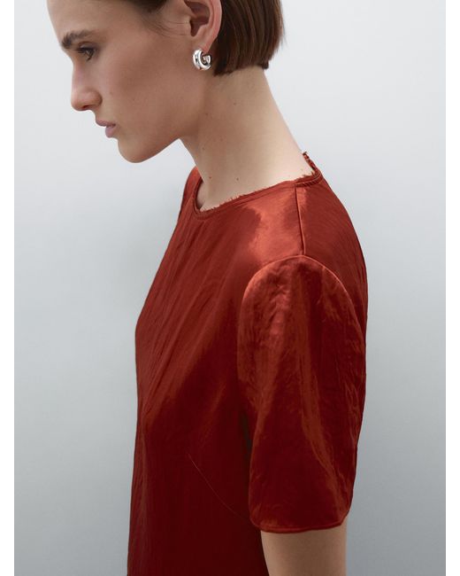 MASSIMO DUTTI Red Flowing Satin Midi Dress