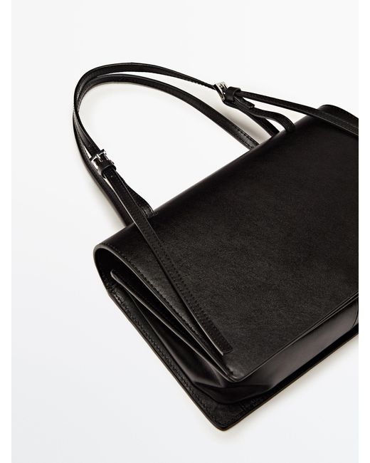 MASSIMO DUTTI Nappa Leather Shoulder Bag With Double Handle in Black Lyst