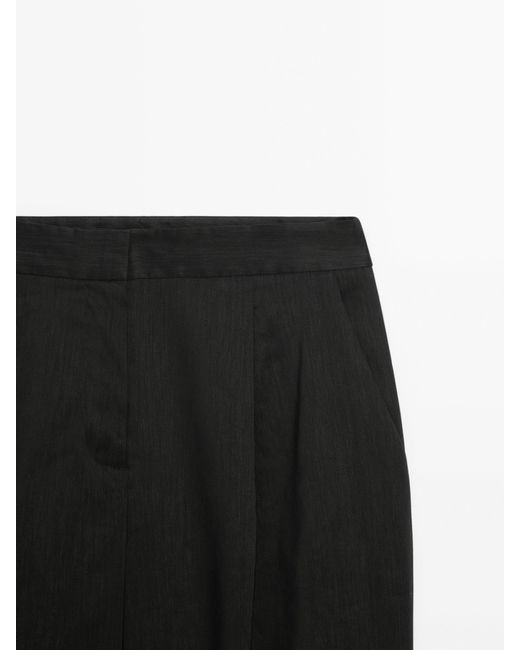 MASSIMO DUTTI Black Linen Blend Cargo Trousers