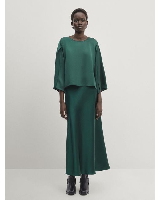 Blusa Satinada Manga Abertura -Studio MASSIMO DUTTI de color Green
