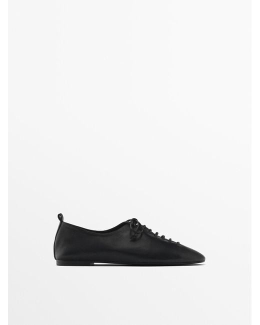 【MASSIMO DUTTI】 Lace Up Flat Shoes /追跡付 Lace-up printed ballet flats · Multicolored · Flat Shoes