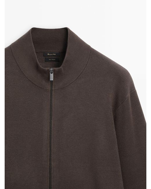 MASSIMO DUTTI Brown Mock Neck Knit Cardigan With Zip for men