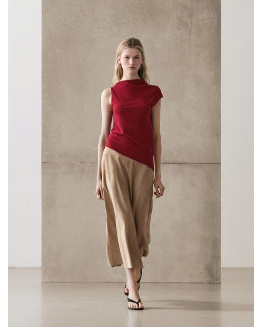 MASSIMO DUTTI Red 100% Cotton Top With Asymmetric Detail