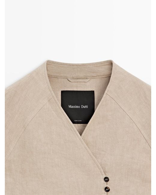 MASSIMO DUTTI Natural 100% Linen Short Jacket