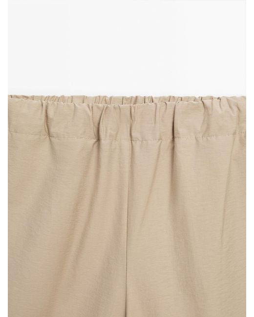 MASSIMO DUTTI Natural Wide-Leg Trousers With Elastic Waistband