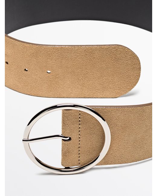 MASSIMO DUTTI Blue Leather Belt With Round Buckle