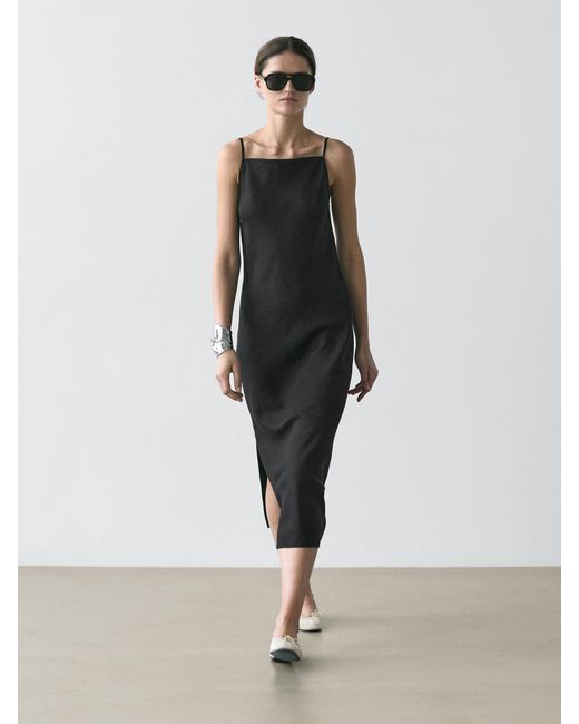 MASSIMO DUTTI White 100% Linen Midi Dress