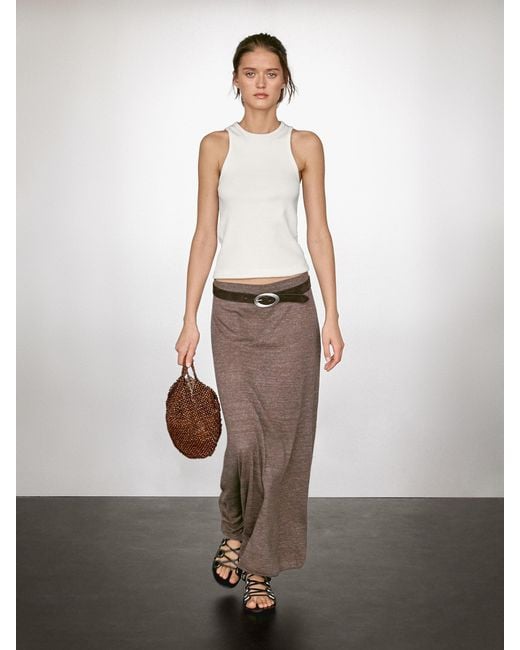 MASSIMO DUTTI Natural Long Linen Blend Knit Skirt