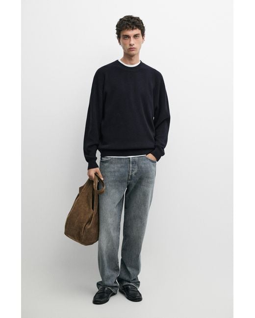 MASSIMO DUTTI Blue Round Neck Knit Sweater for men