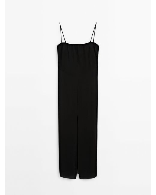 MASSIMO DUTTI Black Strappy Dress With Slit Detail