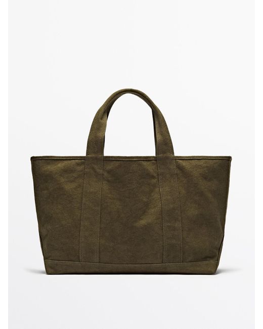 MASSIMO DUTTI Brown Dyed Canvas Shopper Bag for men