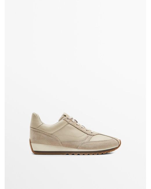 MASSIMO DUTTI Contrast Leather Trainers in White | Lyst