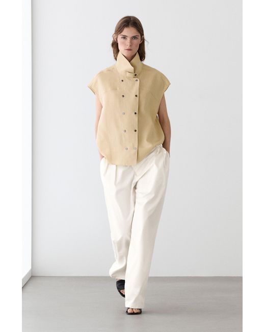 MASSIMO DUTTI Natural Short Sleeve Shirt With Snap Buttons
