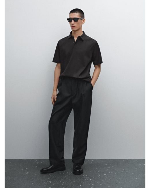 MASSIMO DUTTI Poloshirt Aus 100 Baumwolle Mit Kurzen Ärmeln in Black für Herren