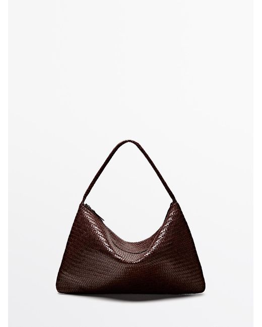 MASSIMO DUTTI Brown Large Woven Nappa Leather Satchel Bag