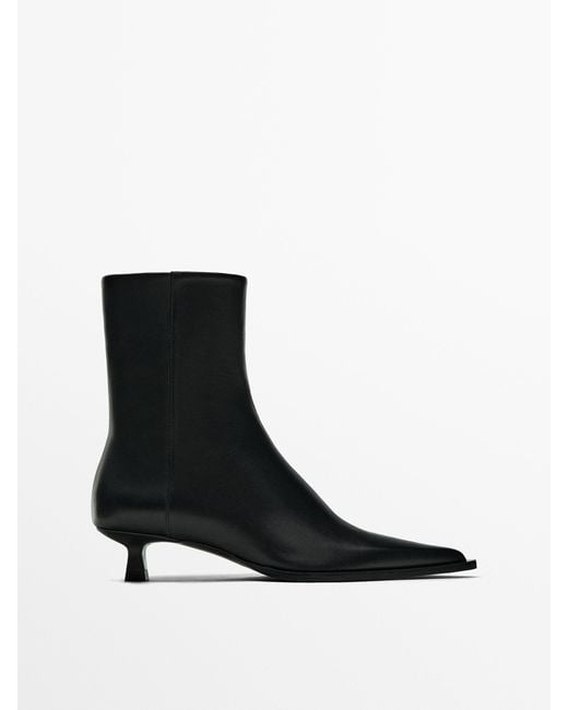 MASSIMO DUTTI Black Heeled Ankle Boots With Welt Detail