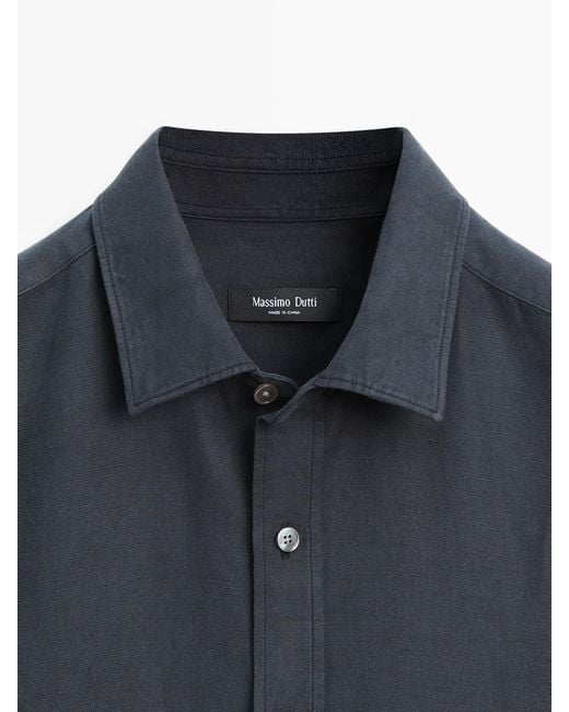 MASSIMO DUTTI Blue Regular Fit Linen Blend Shirt for men