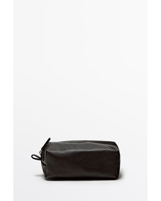 MASSIMO DUTTI Black Nappa Leather Toiletry Bag With Zip for men