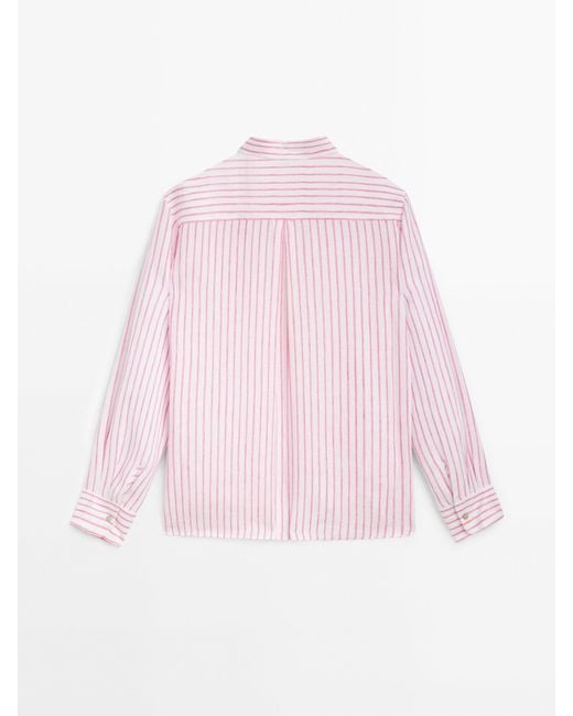 MASSIMO DUTTI Pink 100% Linen Striped Shirt