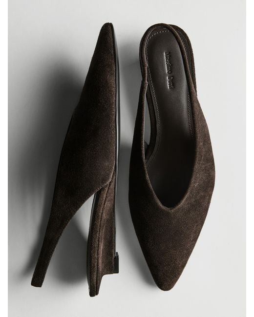 MASSIMO DUTTI Black Split Suede Leather Slingback Shoes