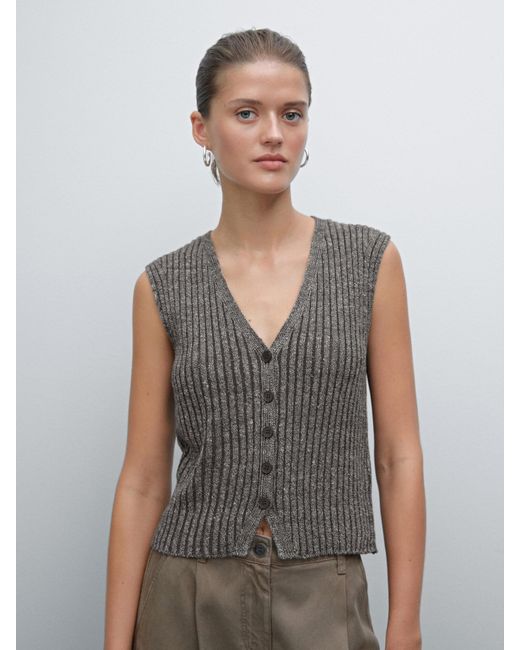 MASSIMO DUTTI Gray Strickweste Aus Melierten Fäden Und Leinenmischgewebe