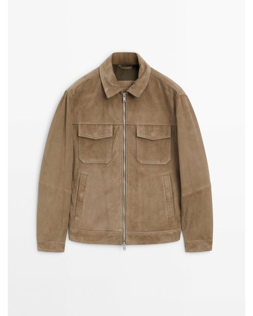 MASSIMO DUTTI Natural Suede Leather Trucker Jacket for men