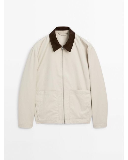 MASSIMO DUTTI Suède Leren Jack Met Detail Kraag in het White voor heren