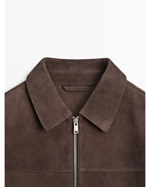 MASSIMO DUTTI Blue Goatskin Jacket With Suede Finish for men