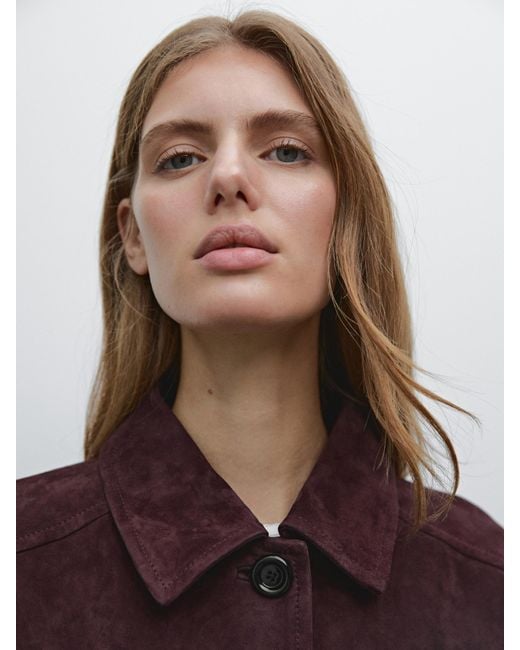 MASSIMO DUTTI Red Short Suede Leather Jacket