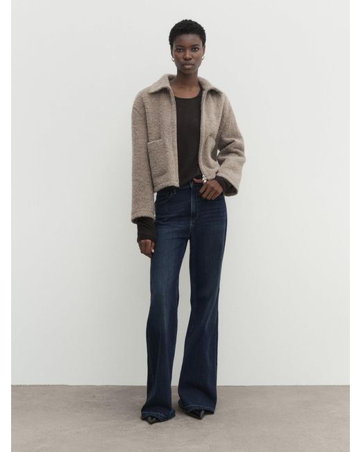 MASSIMO DUTTI Bouclé Jacket With Zip And Pockets in Brown | Lyst